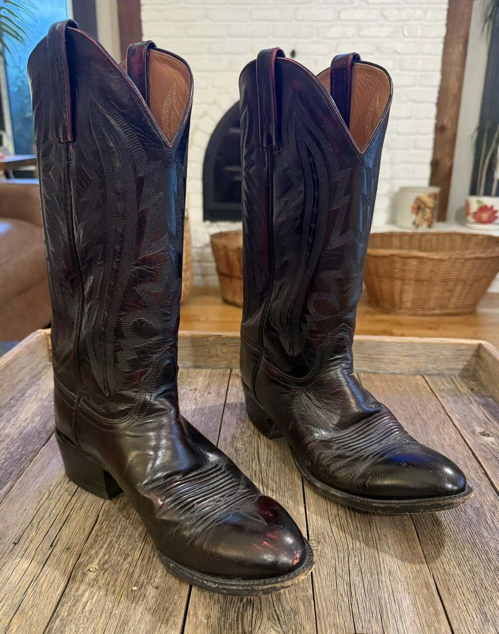 Lucchese 2000 T3012R4 Kangaroo Cowboy Boots Black Cherry Men’s Size 9D